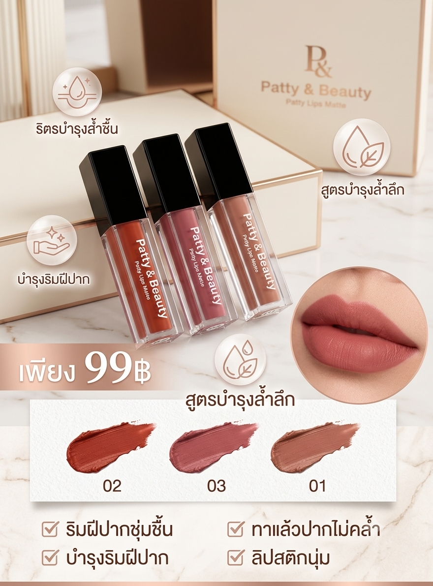 ลิปแมต Patty&Beauty ติดแน่นทนบำรุงริมฝีปาก