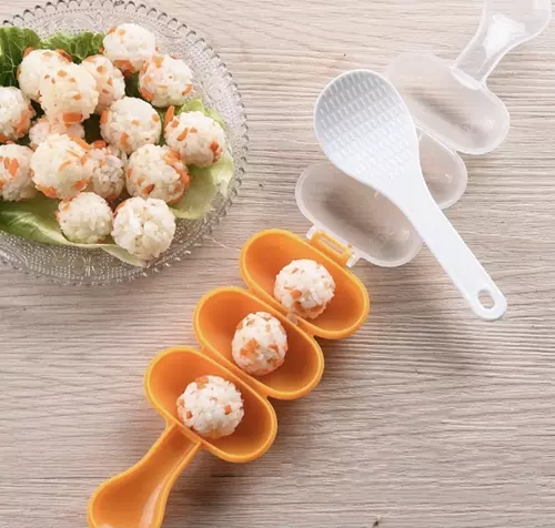 แม่พิมพ์ข้าวปั้น 3 ช่อง DIY พร้อมช้อนตักข้าว