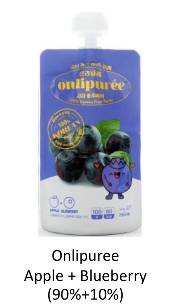 onlipuree apple + blueberry (90%+10%) น้ำ เพียวเร่ แอปเปิ้ล + บลูเบอรี่ ขนาด 100 กรัม