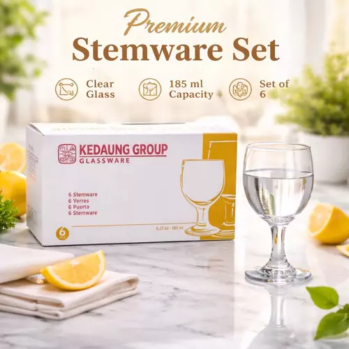 [ยกแพ็คสุดคุ้ม] แก้วไวน์ 185ml บรรจุ 6 ใบ/กล่อง 🍷 แก้วทรงคลาสสิก เนื้อใสสะอาด (พร้อมส่ง)