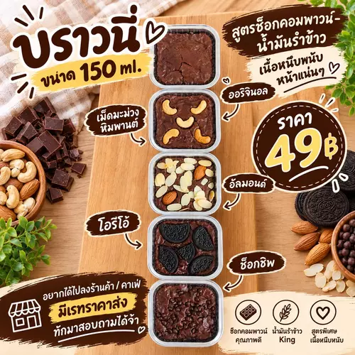 บราวนี่ เนื้อชิววี่หนึบหนับ หน้าแน่นๆ ขนาด 150 ml. เลือกหน้าได้ตามชอบ