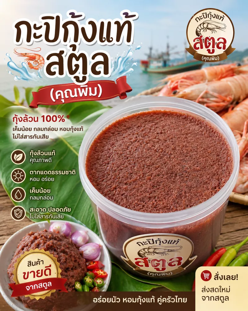 กะปิกุ้งแท้ใต้ สตูล (ไม่อร่อยยินดีคืนเงิน) ขนาด 500 กรัม