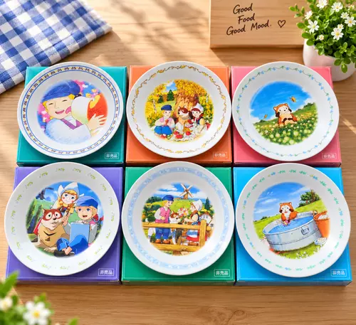 จานเซรามิควินเทจ ลายการ์ตูน Flanders & Rascal 16cm งานสะสมญี่ปุ่นแท้ () พร้อมกล่อง