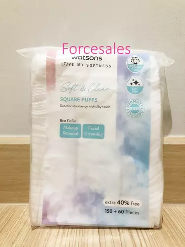 WATSONS วัตสัน สำลีแผ่นสี่เหลี่ยม 210 แผ่น