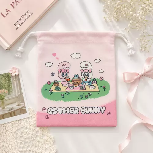 ถุงผ้าหูรูด Esther Bunny พิมพ์ลายน่ารัก ภาพคมชัด ใส่ของอเนกประสงค์ ขนาด 20cm. x 22cm.