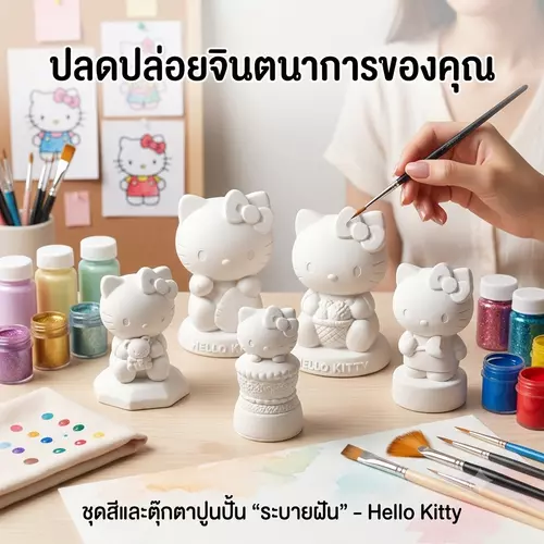 ตุ๊กตาระบายสี ตุ๊กตาปูนปลาสเตอร ์ลายคิตตี้ ตุ๊กตาตกแต่งบ้าน