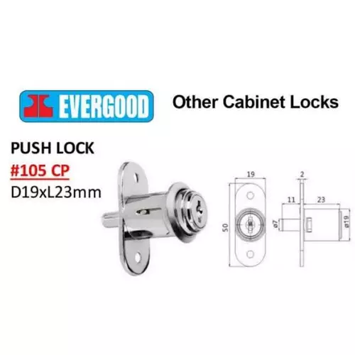 Evergood No.105 กุญแจล็อคตู้บานเลื่อนไม้ PUSH-LOCK กุญแจสำหรับล็อคบานเลื่อนไม้ แบบกดล็อค
