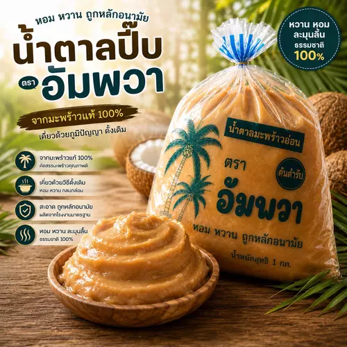น้ำตาลอัมพวา(นิ่ม) น้ำตาลปี๊บ ถุง 1 kg.