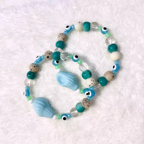 กำไลลูกปัด Azure Evil Eye Charm สีฟ้า สร้อยข้อมือแฮนด์เมด เครื่องรางแห่งการปกป้องและความสงบ - MarimoriiDIY