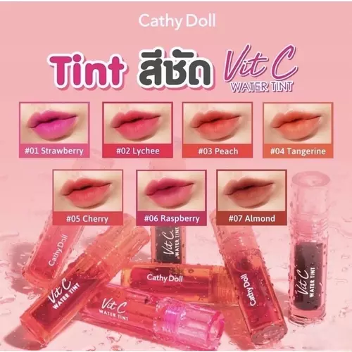 ทินท์น้ำแร่สีปากชัด  Vit c WATER TINT Cathy Dollวิตซี วอเตอร์ ทินท์  สีสวยติดทนนาน