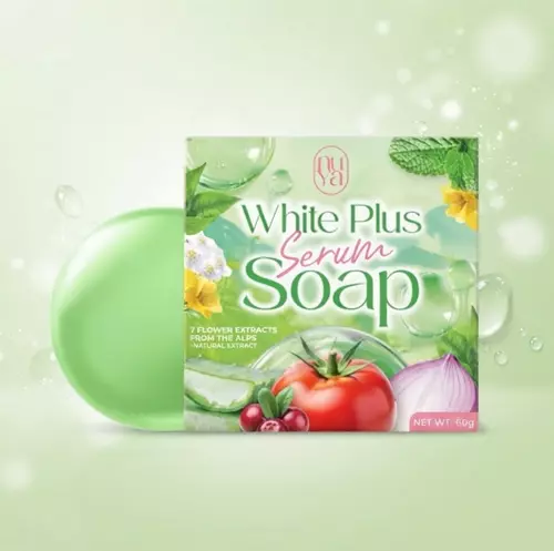 สบู่ไวท์ พลัส เซรั่ม โซพ (สบู่ครูเบียร์) แพ็คเกจใหม่ ขนาด 60g. NUYA WHITE PLUS SERUM SOAP ทำความสะอาดผิวหน้าและผิวกาย