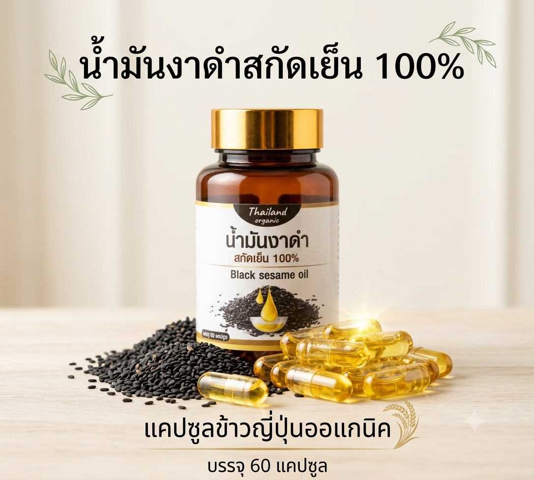 น้ำมันงาดำสกัดเย็น 100% 60 แคปซูล