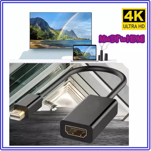 สายแปลง 4K Mini Display Port mini DP Male to HDMI Female Converter for HDTV 25 Cm. Black