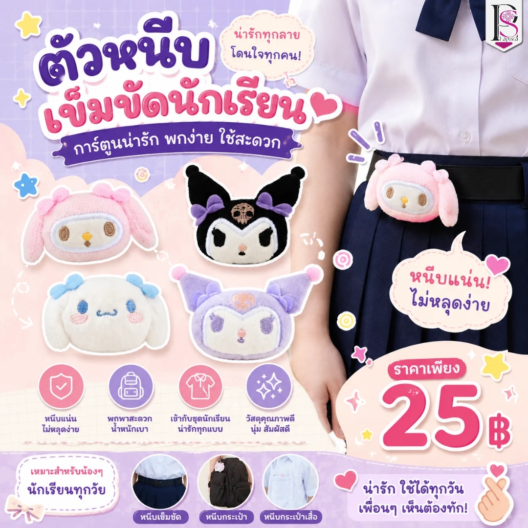 ตัวหนีบเข็มขัดนักเรียน นักศึกษา ที่หนีบเข็มขัด ตัวหนีบเข็มขัด นักเรียน นักศึกษา ลายการ์ตูนน่ารัก