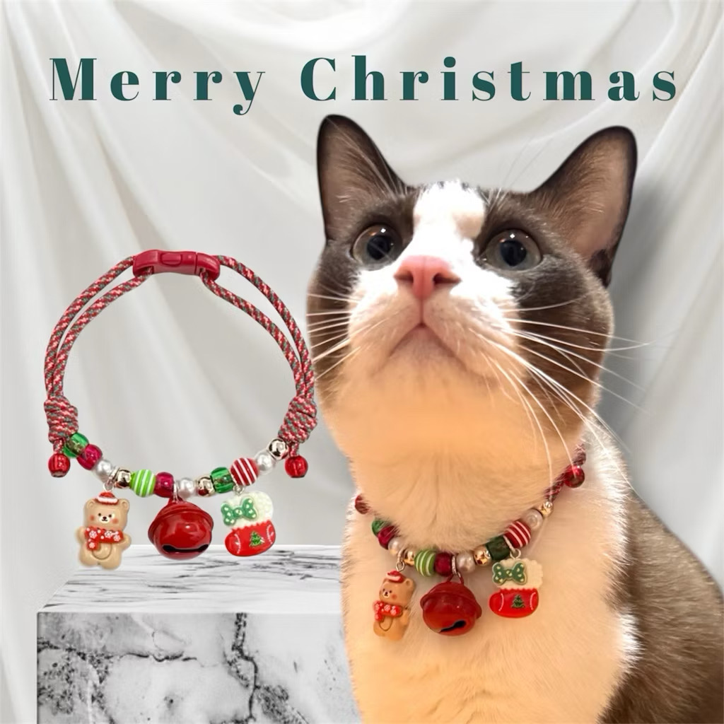 Christmas คริสต์มาส ปลอกคอน้องแมว สร้อยคอแมว รอบคอจริง 20-30 cm รูดขยายปรับขนาดได้ มีตัวล้อคนิรภัย