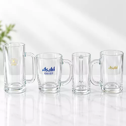 แก้วมัคเบียร์มีหูจับ Sapporo & Asahi แท้จากญี่ปุ่น 4 สไตล์ (โลโก้ฟ้า/ทอง/มัคสลิม) แก้วเบียร์สดสไตล์อิซากายะ
