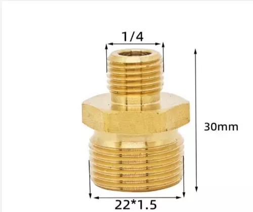 ข้อต่อตรงทองเหลือง  (เกลียวนอก x เกลียวนอก) ขนาด 1/4" x M22x1.5
