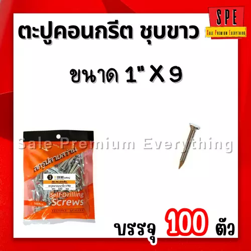 ตะปูคอนกรีต ชุบขาว1นิ้ว x 9 (25mm) (แพ็ค100ตัว)