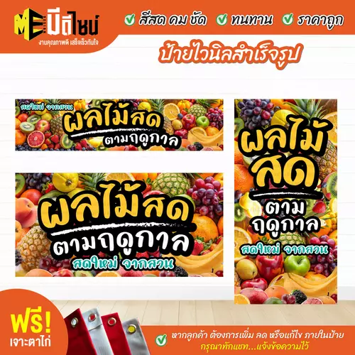 ป้ายไวนิลสำเร็จรูป ผลไม้ตามฤดูกาล สีคมชัด ทนทาน ราคาถูก ฟรี เจาะตาไก่
