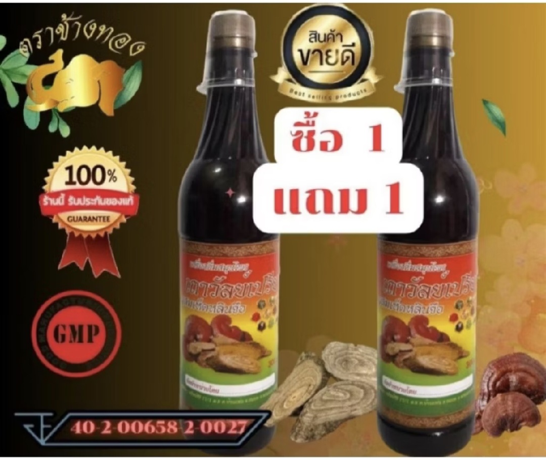 1แถม1 = 2 ขวด เครื่องดื่มผสมเห็ดหลินจือ ช้างทอง ของแท้