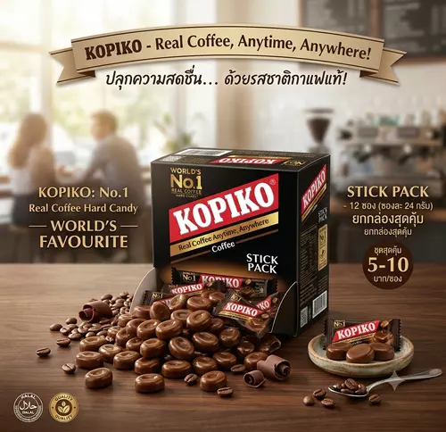 โกปิโก้ ลูกอมรสกาแฟแท้ แบบ Stick Pack ยกกล่อง ๑๒ ชิ้น (กล่องละ ๒๘๘ กรัม) หอม เข้มข้น อร่อยตื่นเต็มตา