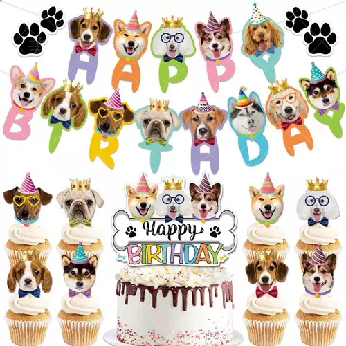 ธงกระดาษวันเกิดสุนัข ป้ายHappy birthday Dogs พร้อมริบบิ้น