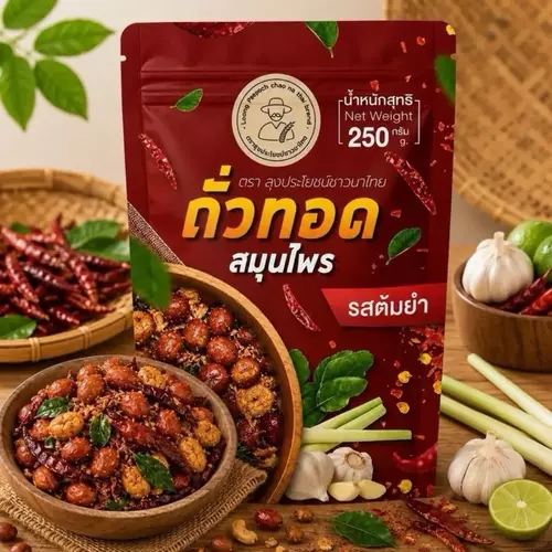 ถั่วทอดสมุนไพร รสต้มยำ 1 ซอง ขนาด 250 กรัม