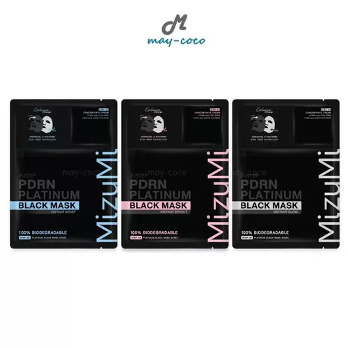 มาสก์ MizuMi PDRN Platinum Black Mask มาสก์ดำพีพี มาสก์หน้า บำรุงผิว ผิวเนียน ผิวชุ่มชื้น