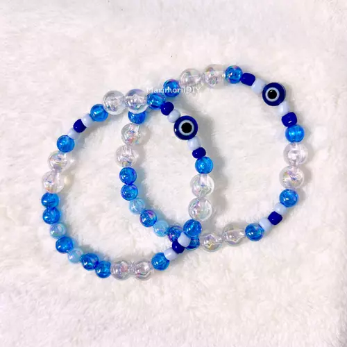กำไลลูกปัด Evil Eye Dark Blue Aura จี้ Evil Eye ผสมลูกปัดสีน้ำเงิน สร้อยข้อมือแฮนด์เมด - MarimoriiDIY