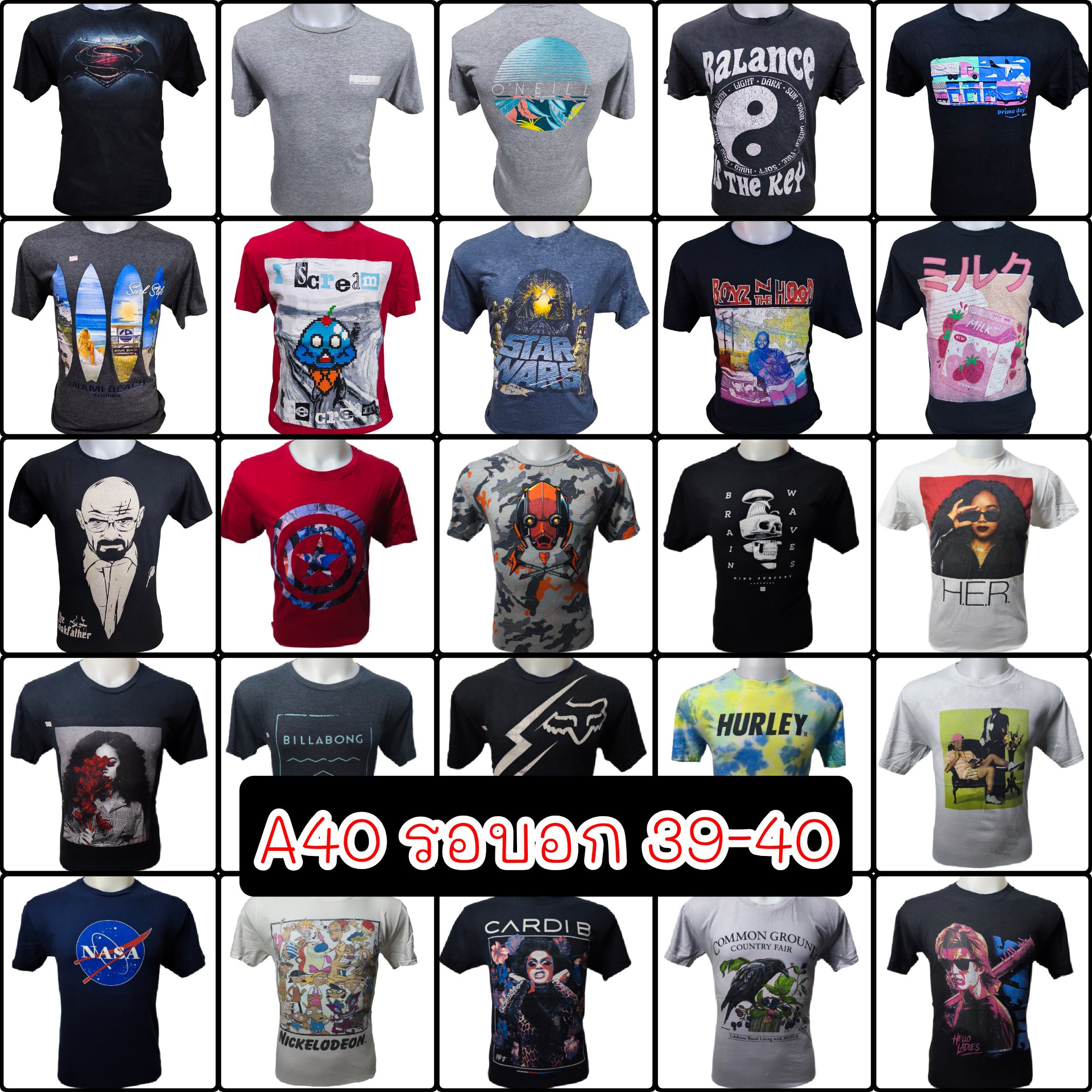 A อก40 [อัพเดทล่าสุด 3 พฤษภาคม 2569] เสื้อยืดมือสอง เสื้อยืดแขนสั้นมือสอง เสื้อยืดคอกลมแขนสั้นมือสอง US