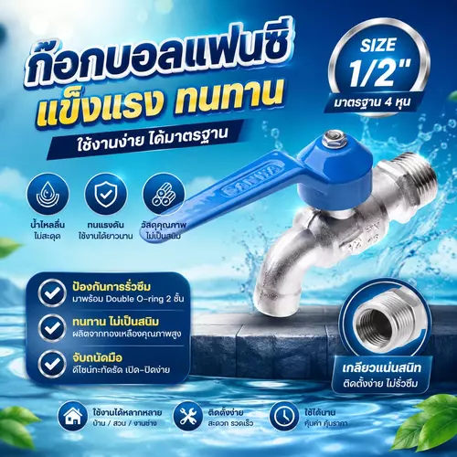 [ของไทยแท้ 100%] ก๊อกน้ำแฟนซี SANWA (ซันวา) ขนาด 1/2 นิ้ว (4 หุน) ก๊อกบอลวาล์ว ก๊อกสนาม ตัวก๊อกทองเหลือง สีสันสดใส ทนทานไม่เป็นสนิม