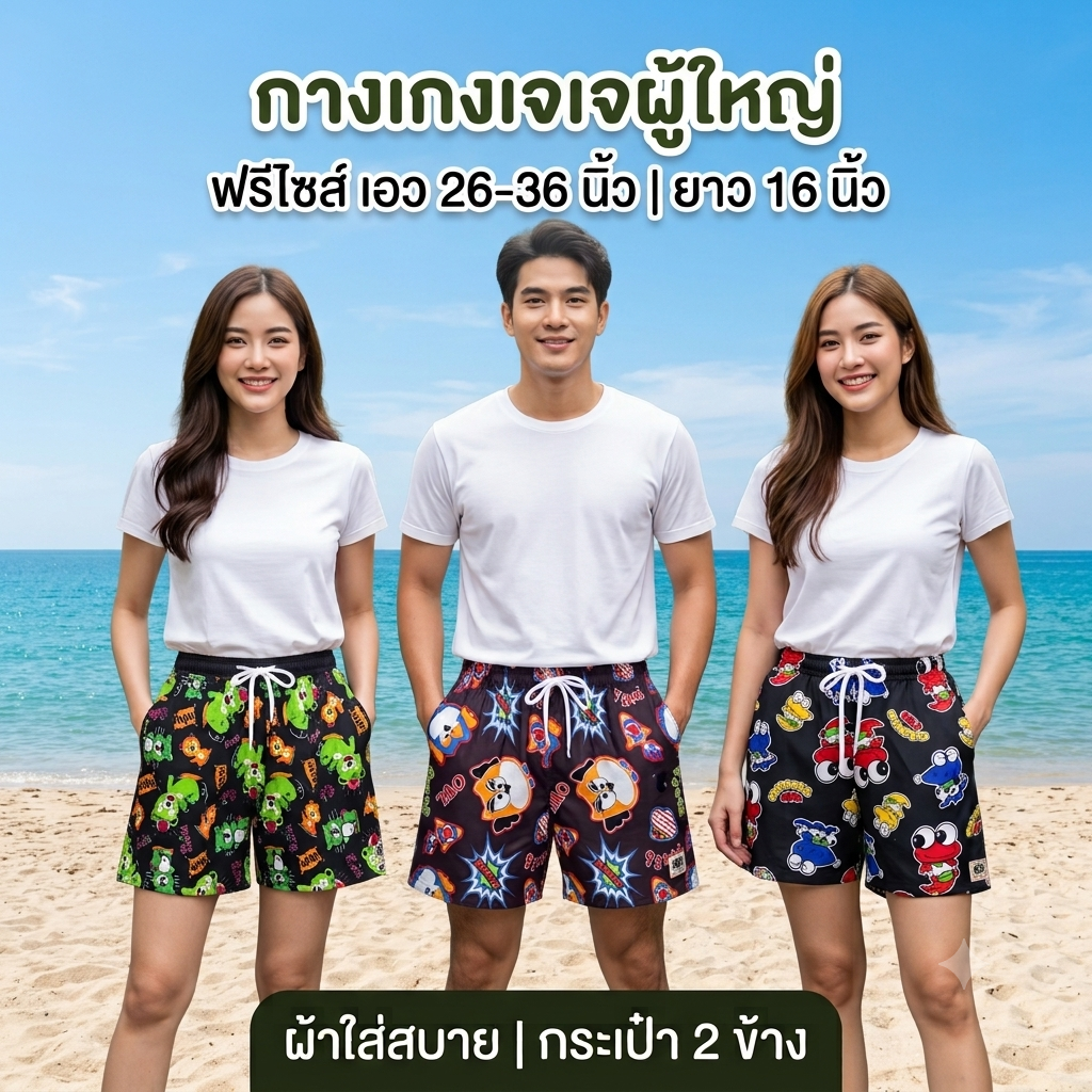 JJ-16- กางเกงเจเจ Freesize เอว 26-36 นิ้ว ยาว 16 นิ้ว ใส่ได้ทั้งหญิงและชาย พร้อมส่ง