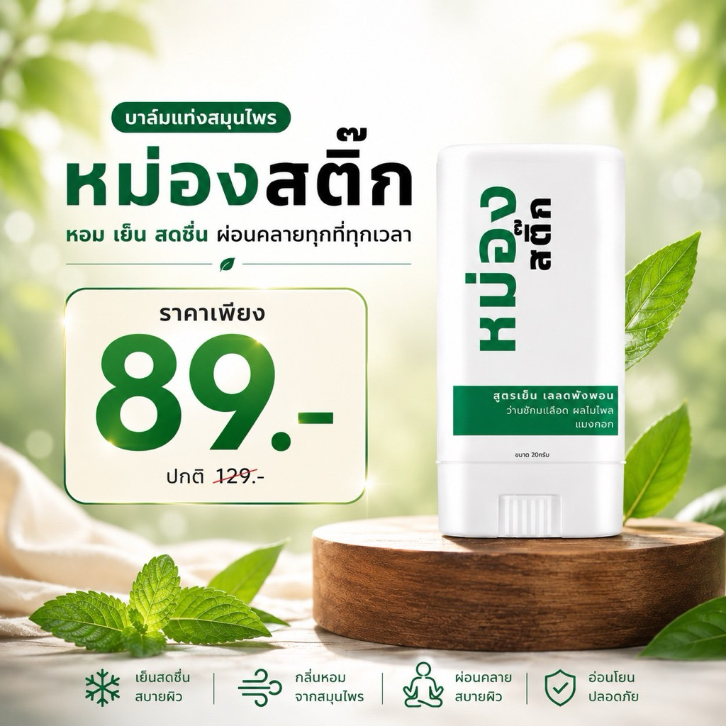 หม่องสติ๊ก สูตรเย็น แค่เพียงทา ปาด สูดดม ลดอาการไมเกรน วิงเวียนศรีษะ แก้คัน แมลงกัดต่อย ผ่อนคลาย