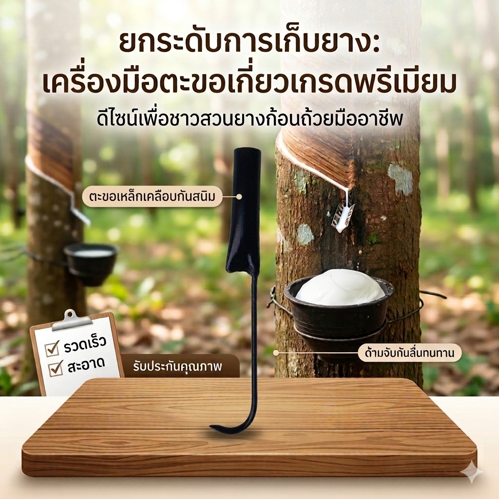 ตะขอเกี่ยวยางก้อน เก็บยางพารา