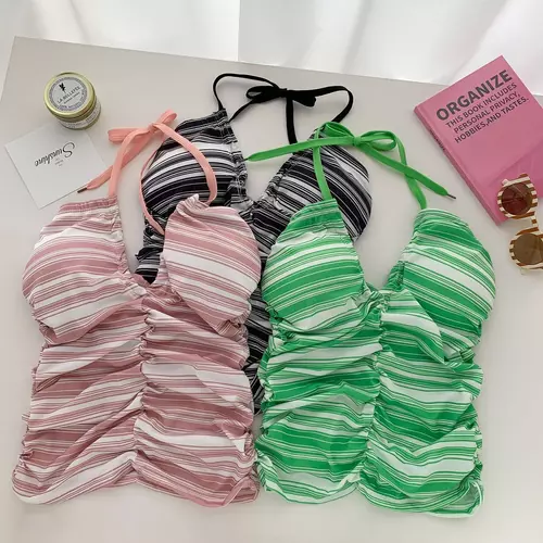 Pinkybra สายเดี่ยว ลายทาง สีสดใส เซ็กซี่ อก 32-38 ใส่เที่ยว เดินเล่น เสื้อผ้า ผู้หญิง