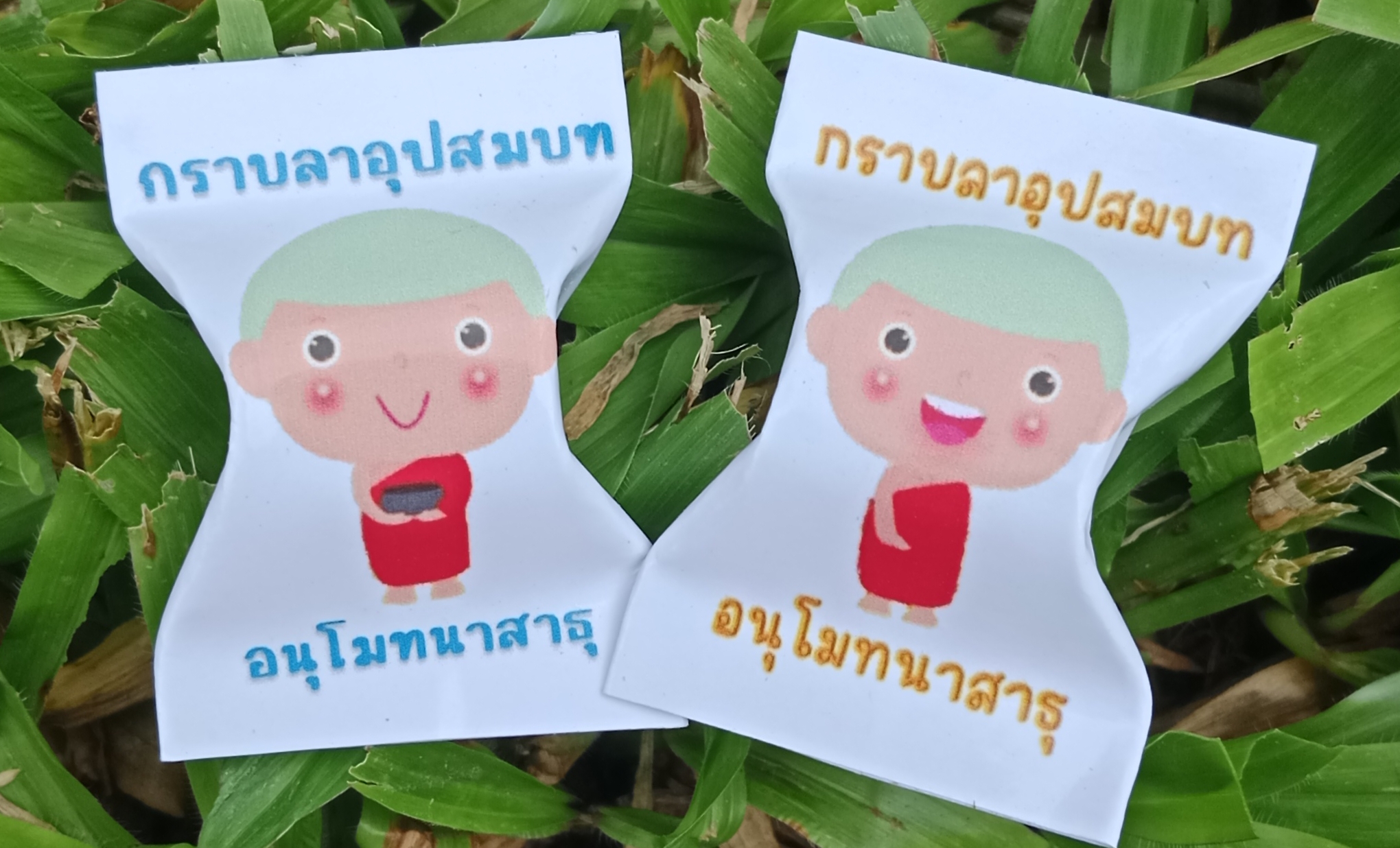 ห่อเหรียญโปรยทานงานบวช 1ชุดคละ2ลาย เพิ่มชื่อนาคฟรี แจ้งทางแชท