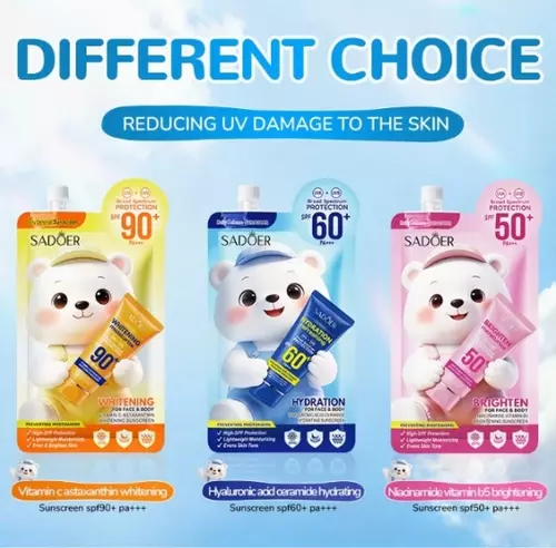 SADOER ครีมกันแดด เนื้อบางเบา ชุ่มชื้น ไม่เหนียวเหนอะหนะ (SPF 50+ / SPF 60+ / SPF 90+) 🧴✨