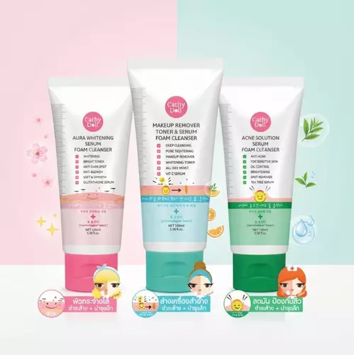 Cathy Doll เซรั่มโฟมล้างหน้า 3 สูตรยอดฮิต ✨ (ลดสิว / ผิวกระจ่างใส / เช็ดเครื่องสำอาง) ขนาด 100ml 💧