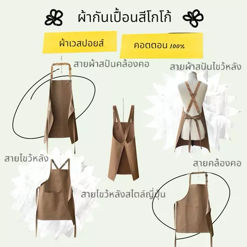 ผ้ากันเปื้อนสีโกโก้ ผ้าเวสปอยส์(คอตตอน 100%)