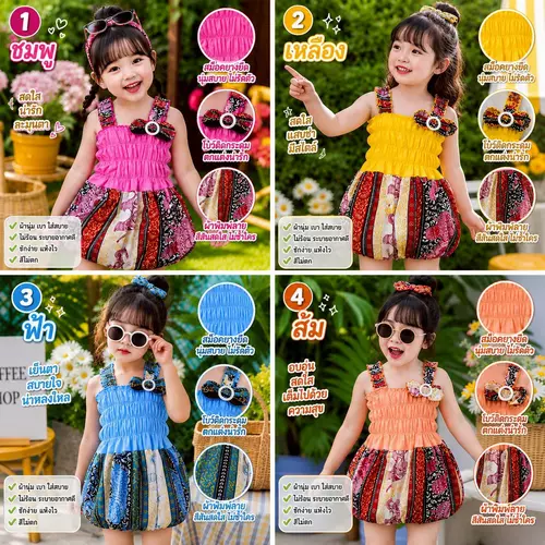 ชุดไทยเด็ก เดรสบอลลูน ลายช้าง 4 สี (6-11 กิโล)