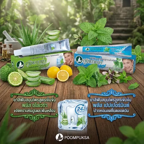 [GGZTH] Poompuksa ยาสีฟันสมุนไพร ภูมิพฤกษา แบบหลอด สูตร สารสกัดว่านหางจระเข้ & สูตรดั้งเดิม ปริมาณ 50 กรัม ดูแลสุขภาพช่องปาก